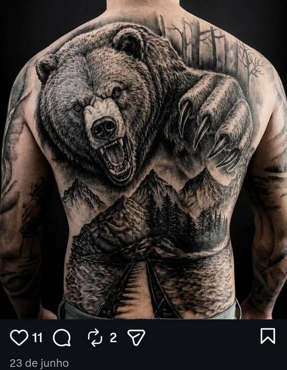 Tatuagem: Onça das montanhas, feita no estúdio Wildcat Tattoo
